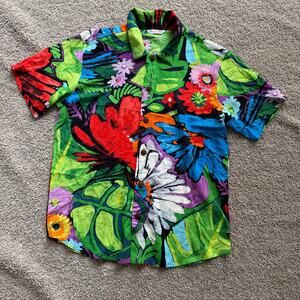 Jams World Lil’ People Boys Rayon Shirt Flower Vibes Colorful Size L (12/14)
